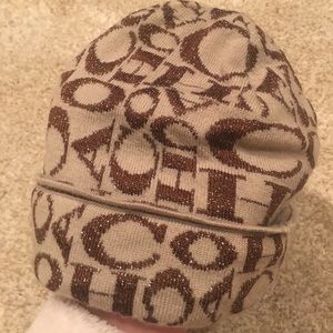 Beige and Brown with sparkles Coach Beanie